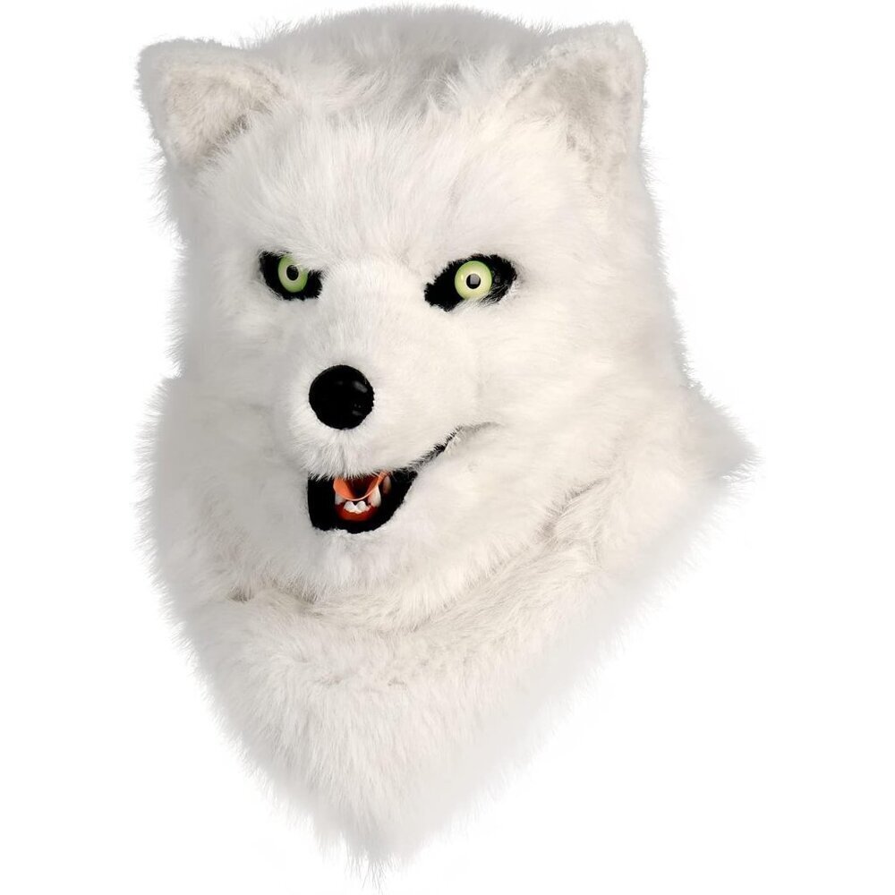 Furry Wolf Dog Mask Unisex Full Head Faux Fur for Halloween Costume Party